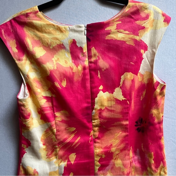 Chetta B Pink Floral Sheath Midi Scoop Neck Sleeveless Cotton Dress Sz 8 - Picture 5 of 12